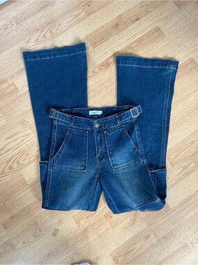 Rue21 Dark Blue Flare Cargo Jeans with Patch Pockets